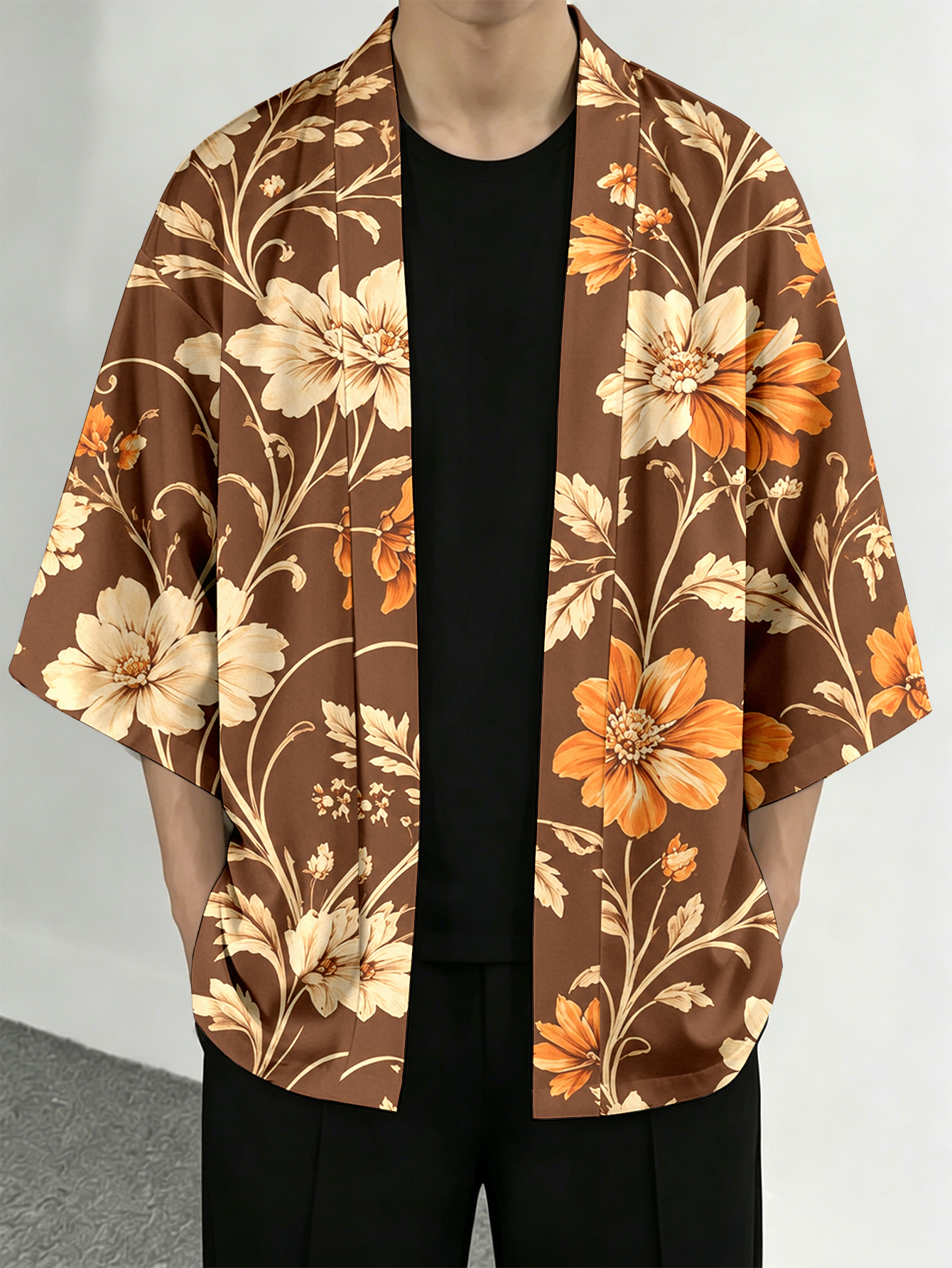 Resort Shirt Floral - Men's casual top Brown Floral Casual