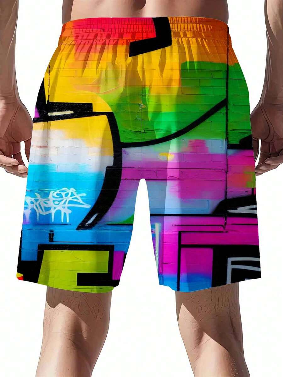 Mens Rainbow Graffiti Print Sw – Swim Trunk Quick Dry recenzja i cena