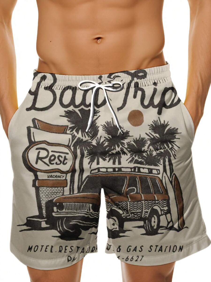 Mens Beach Trip Print Board Sh – Swim Trunk Quick Dry recenzja i cena
