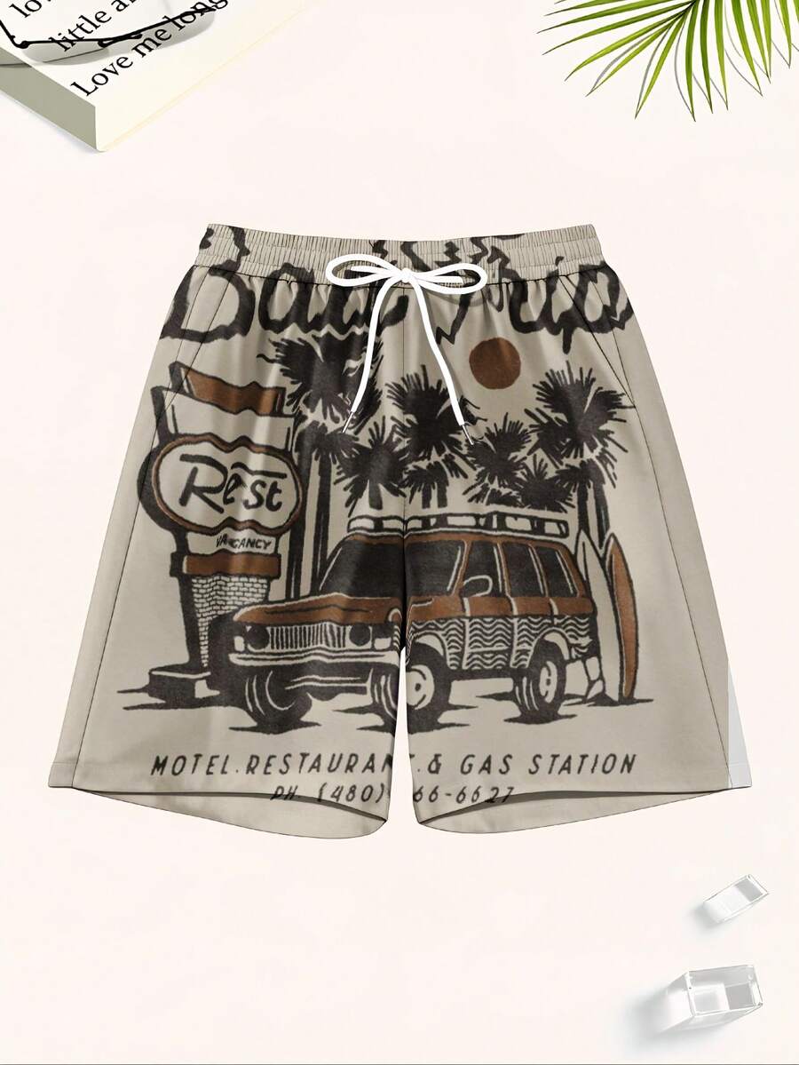 Mens Beach Trip Print Board Sh – Swim Trunk Quick Dry recenzja i cena