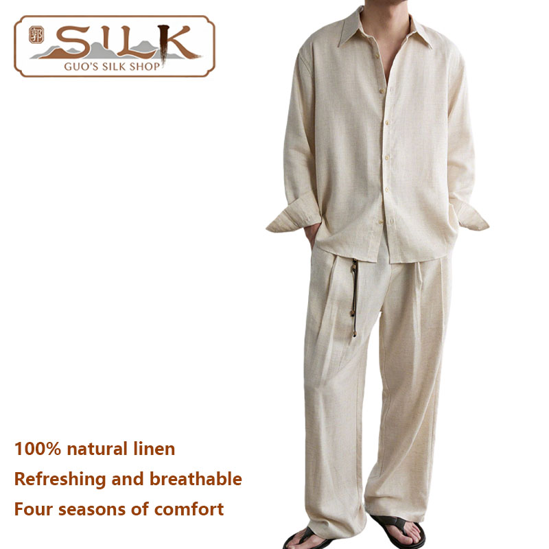 High-end Natural Linen Men's S – Linen Shirt Breathable recenzja i cena