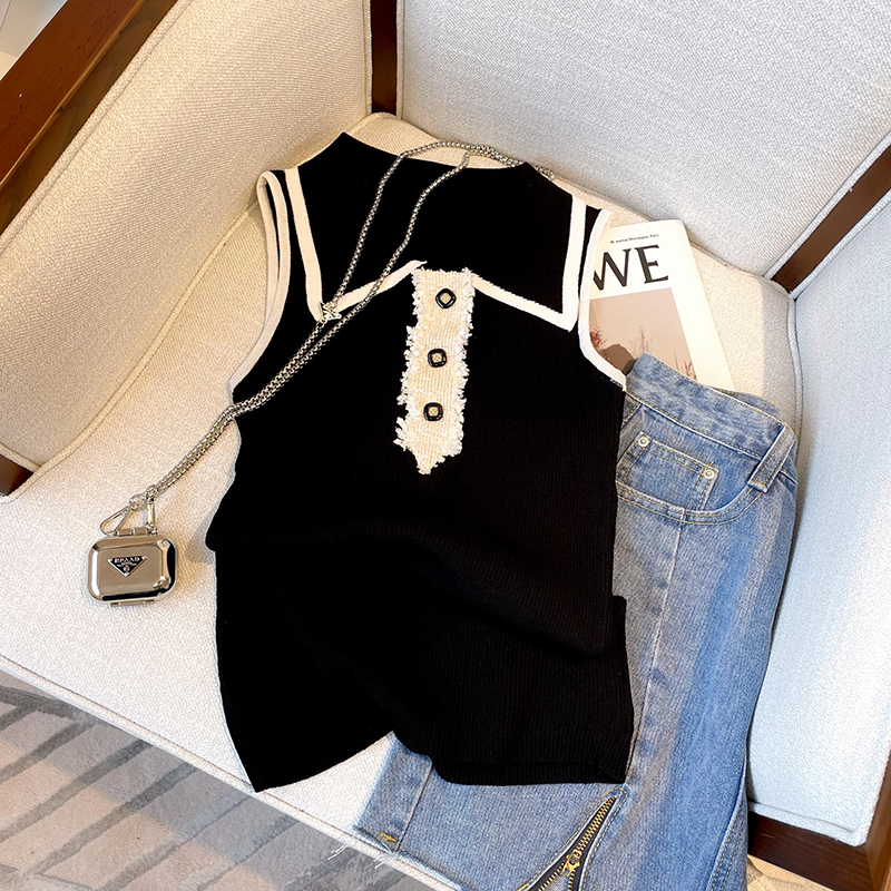 Slim Fit Knitted Vest Women's  – Shirt Camp Collar recenzja i cena