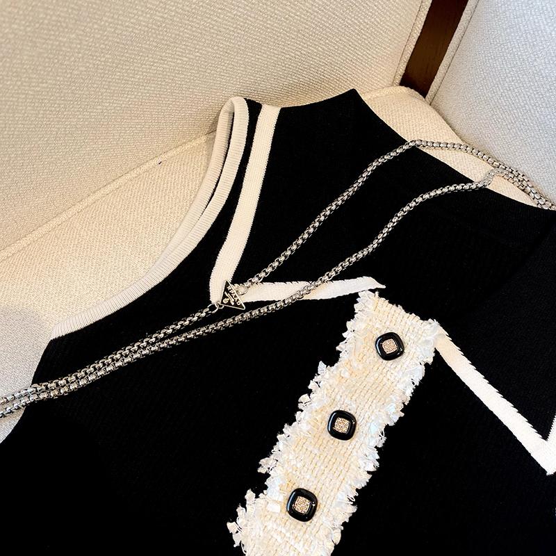 Slim Fit Knitted Vest Women's  – Shirt Camp Collar recenzja i cena