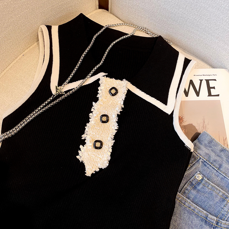 Slim Fit Knitted Vest Women's  – Shirt Camp Collar recenzja i cena