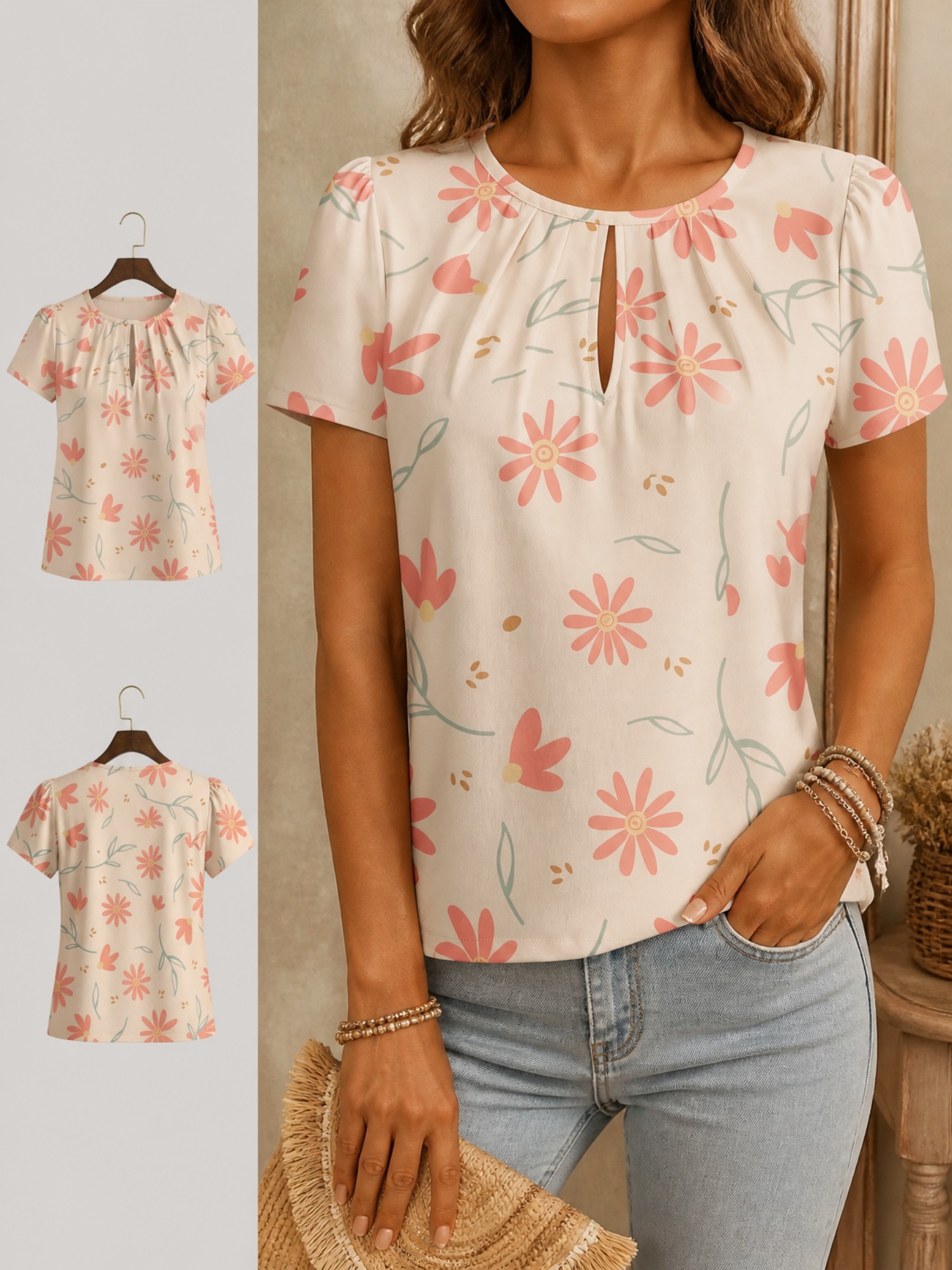 2026 New Women's Round Neck El – Resort Shirt Floral recenzja i cena