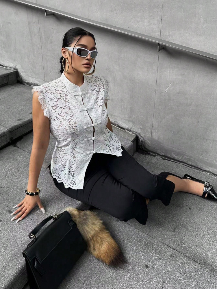 Plus Size Elegant Lace Blouse, – Shirt Camp Collar recenzja i cena