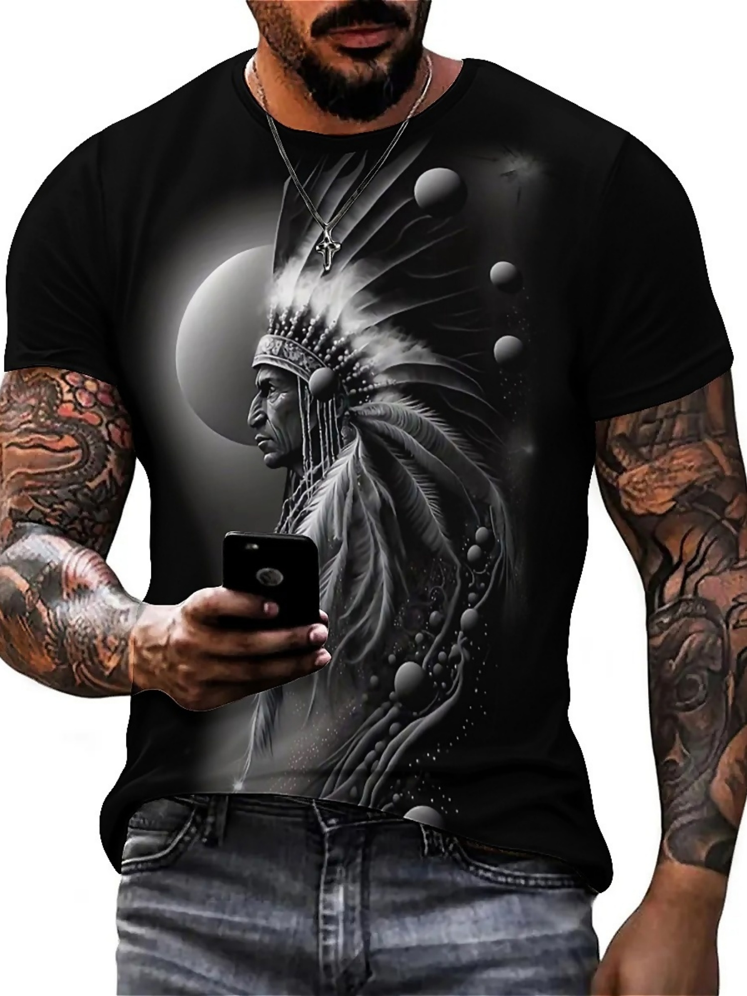 Men's 3D Printed Tribal Chieft – Tee Graphic Print recenzja i cena