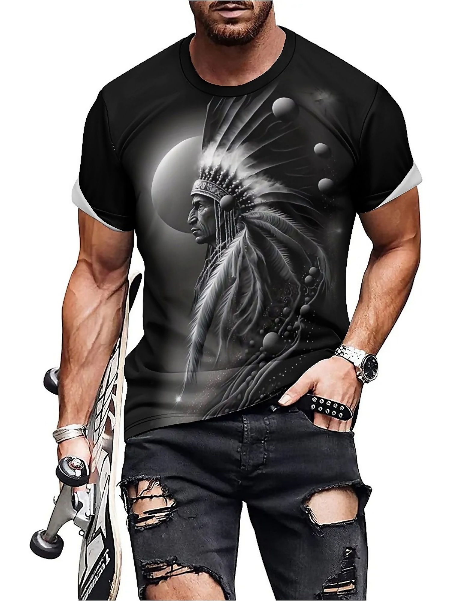 Men's 3D Printed Tribal Chieft – Tee Graphic Print recenzja i cena