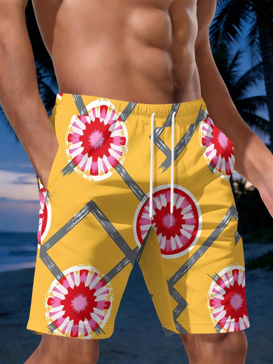 Mens Geometric Floral Print Be – Swim Trunk Quick Dry recenzja i cena