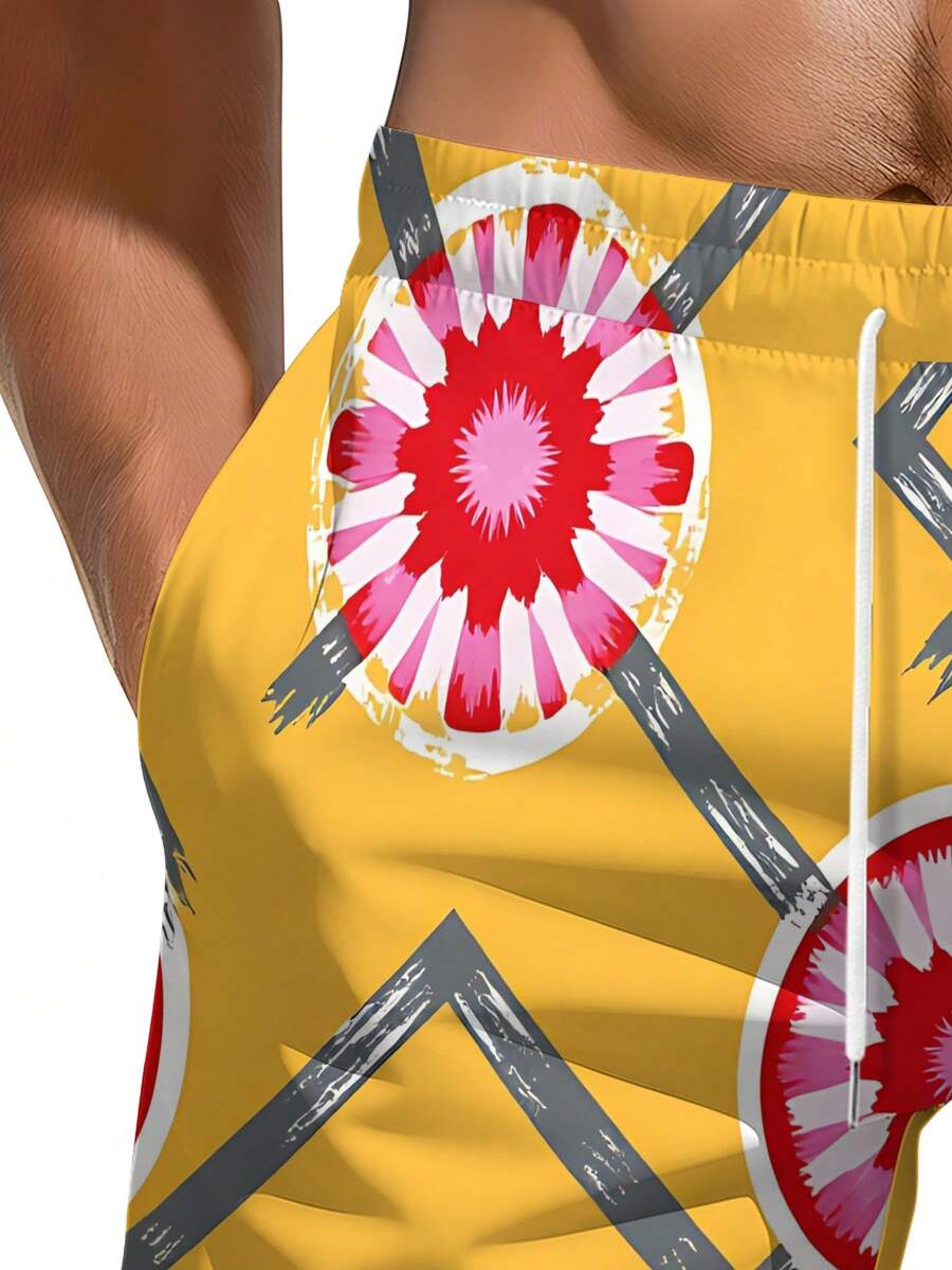 Mens Geometric Floral Print Be – Swim Trunk Quick Dry recenzja i cena