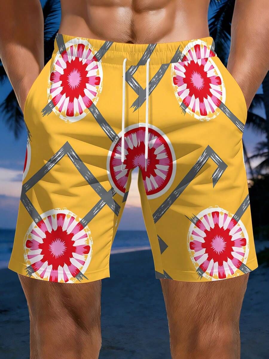 Mens Geometric Floral Print Be – Swim Trunk Quick Dry recenzja i cena