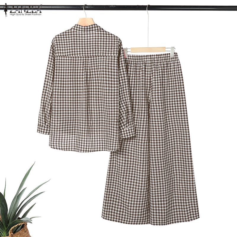 ZANZEA Women's Gingham Pant Su – Shirt Camp Collar recenzja i cena