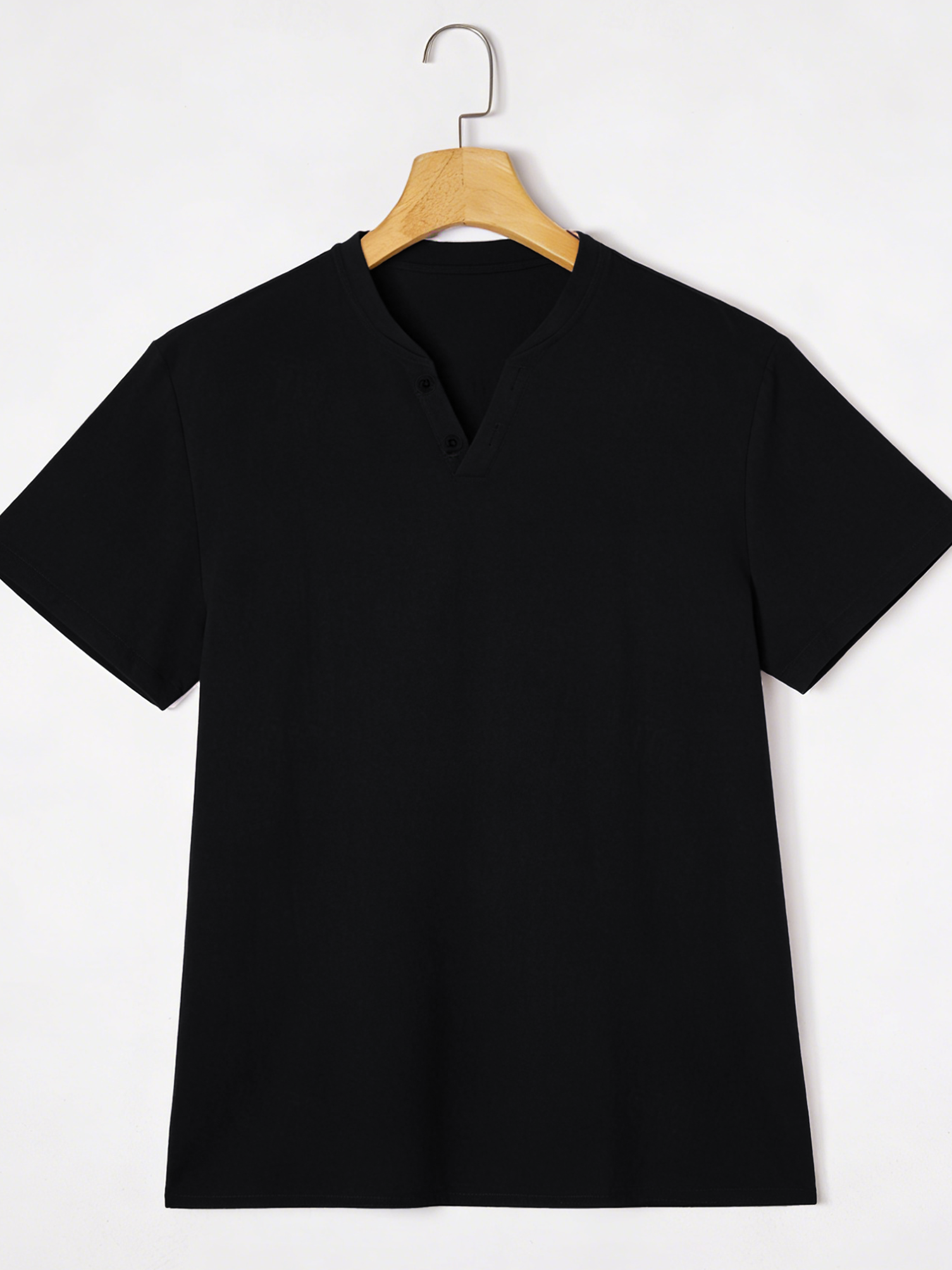 Elegant Black Henley Short-Sle – Linen Shirt Breathable recenzja i cena