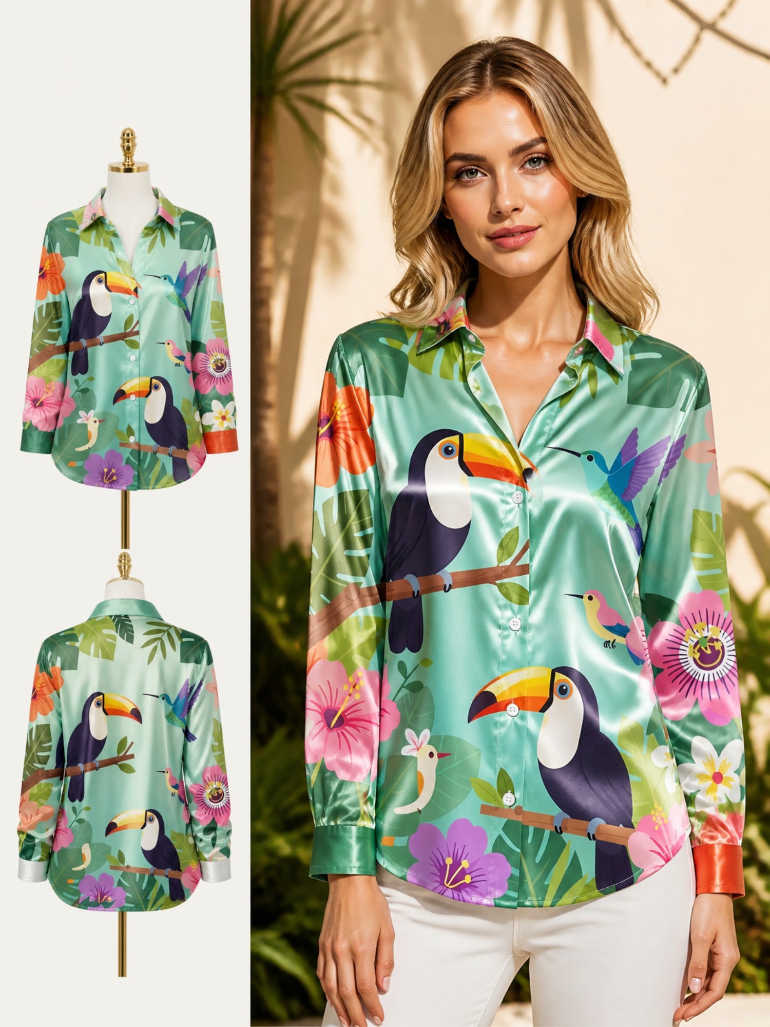 Mint Toucan Satin Button Shirt – Resort Shirt Floral recenzja i cena