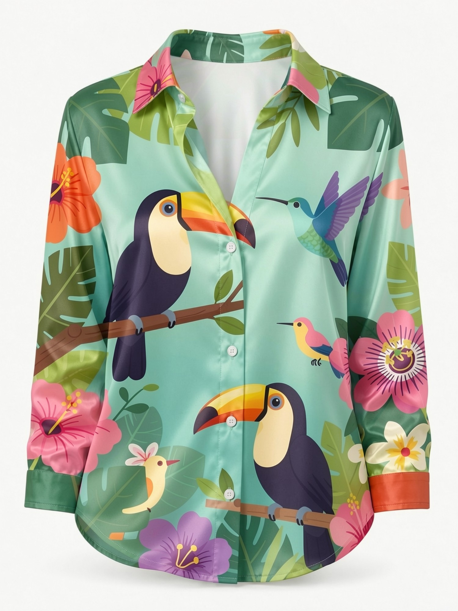 Mint Toucan Satin Button Shirt – Resort Shirt Floral recenzja i cena