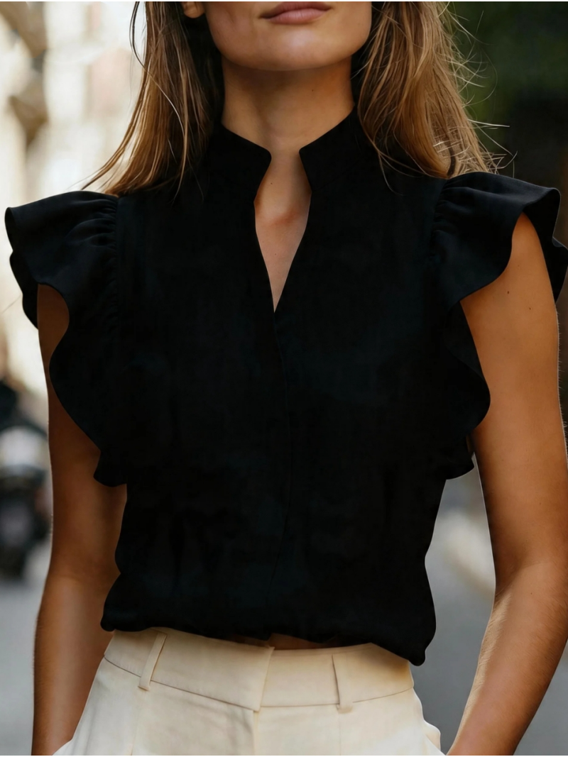 Sleeveless Ruffle Sleeve Top S – Shirt Camp Collar recenzja i cena