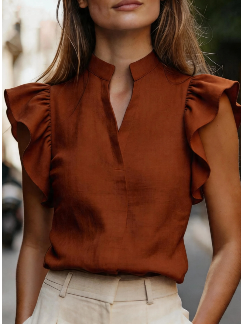Sleeveless Ruffle Sleeve Top S – Shirt Camp Collar recenzja i cena