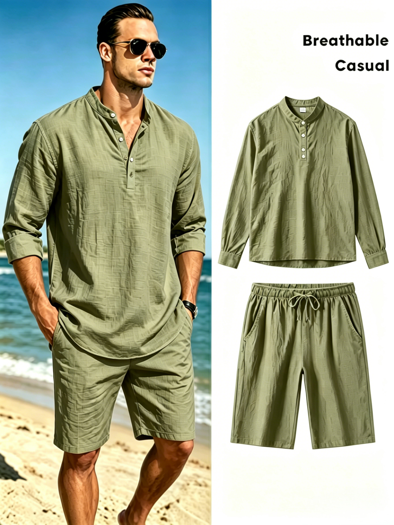 mens cotton linen henley shirt – Short Linen Drawstring recenzja i cena