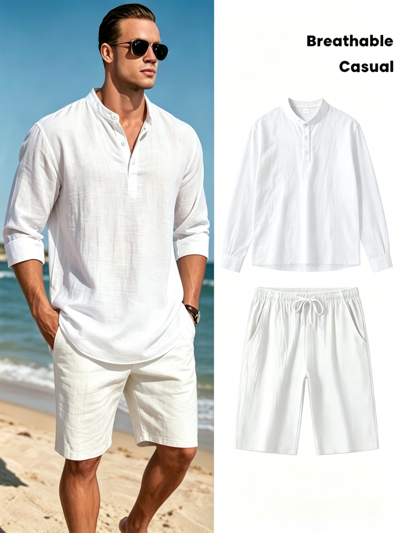mens cotton linen henley shirt – Short Linen Drawstring recenzja i cena
