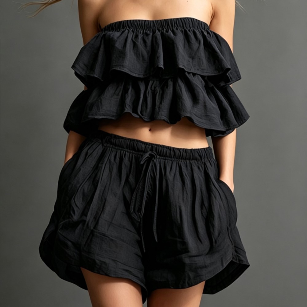 Ruffled Chest-wrapped Short To – Short Linen Drawstring recenzja i cena