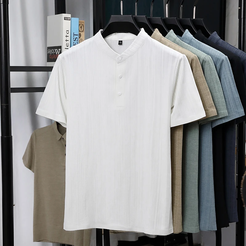 Mens Mandarin Collar Half Plac – Linen Shirt Breathable recenzja i cena