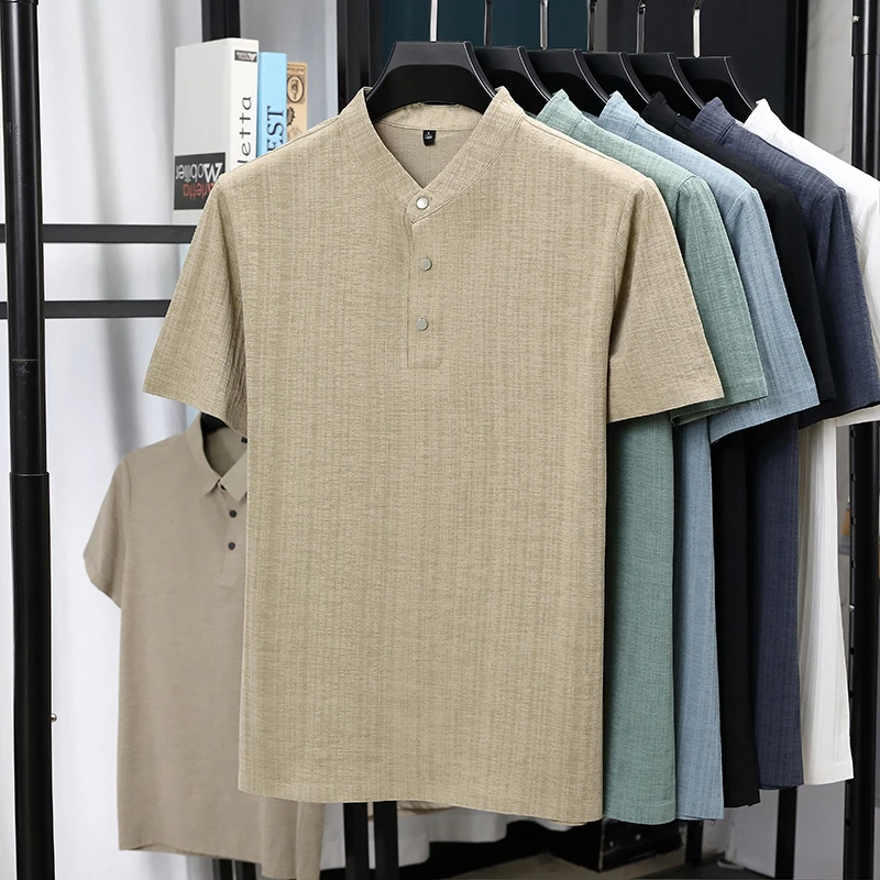 Mens Mandarin Collar Half Plac – Linen Shirt Breathable recenzja i cena