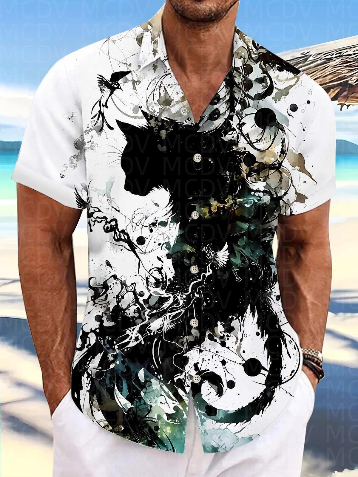 Motorcycle Pattern Men's Hawai – Shirt Camp Collar recenzja i cena