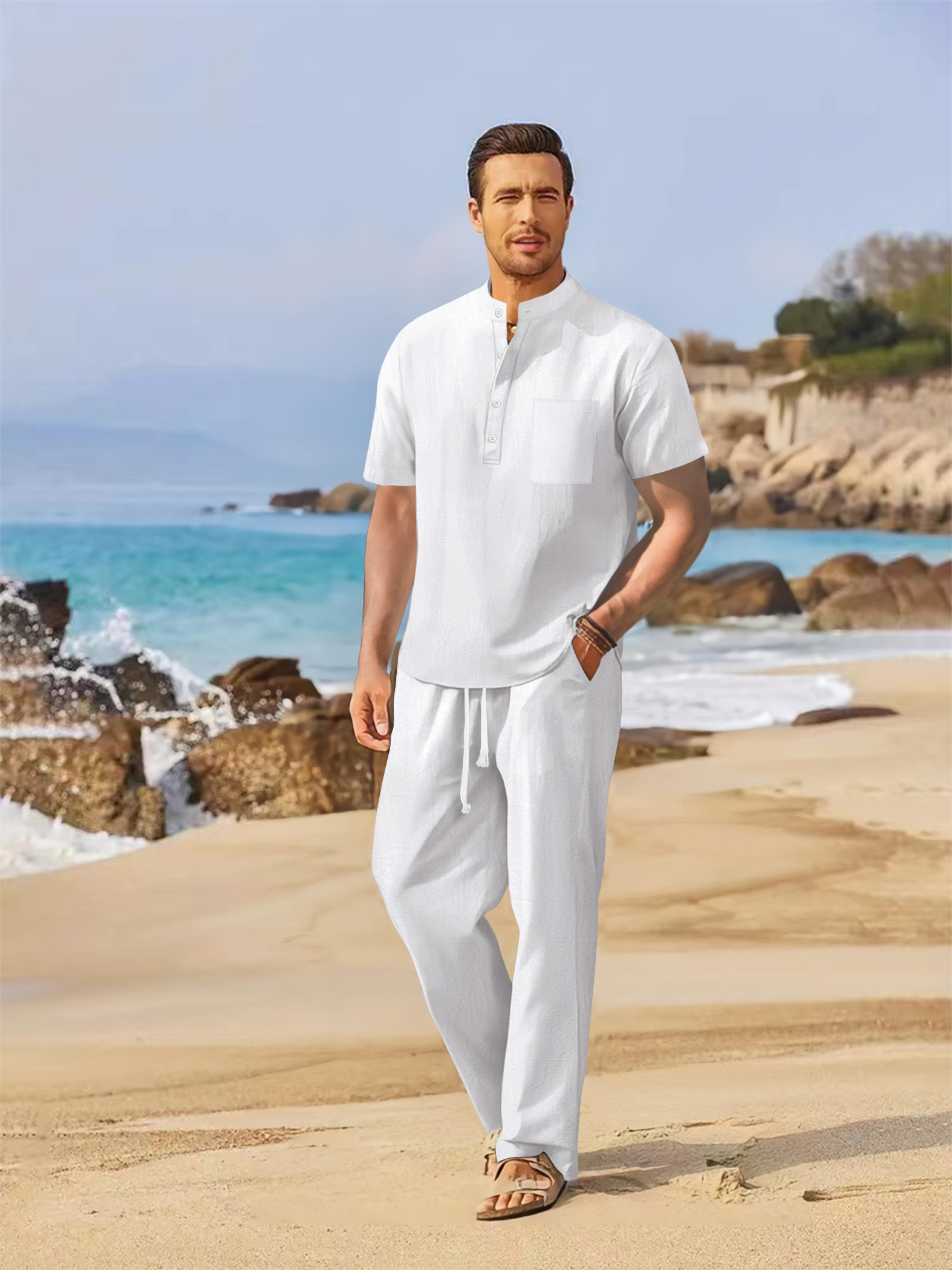 Summer men's cotton and linen  – Short Linen Drawstring recenzja i cena