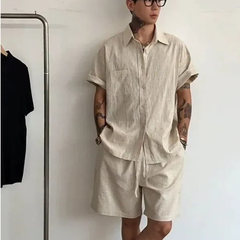 Mens Linen Cotton 2 Piece Set  – Linen Shirt Breathable recenzja i cena