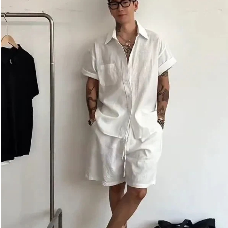 Mens Linen Cotton 2 Piece Set  – Linen Shirt Breathable recenzja i cena