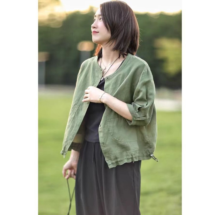 Retro round Neck Cotton Linen  – Short Linen Drawstring recenzja i cena