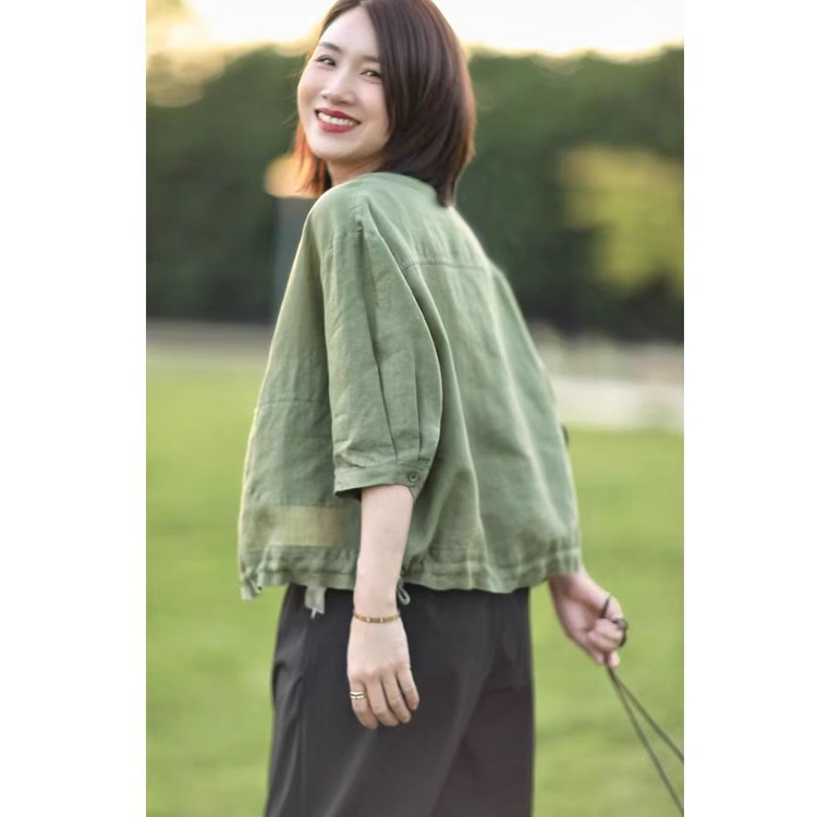 Retro round Neck Cotton Linen  – Short Linen Drawstring recenzja i cena