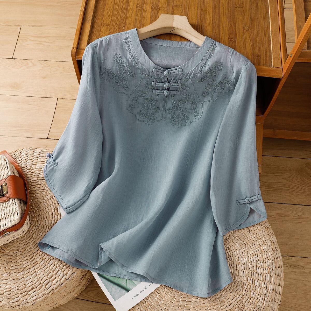 Chinese Style Round Collar But – Shirt Camp Collar recenzja i cena