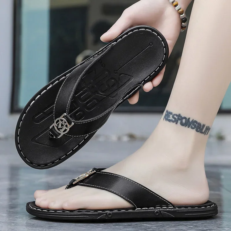 Men's Flip-flops Solid Color w – Flip Flop Leather Men recenzja i cena