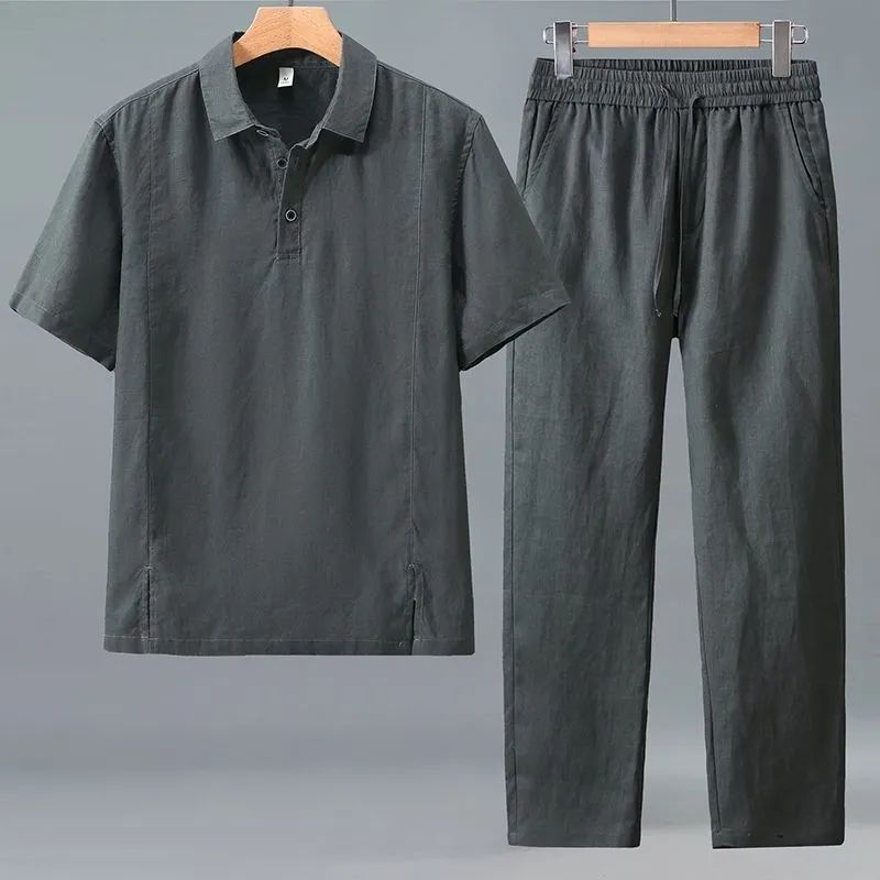 Men Plus Size Summer Linen Two – Short Linen Drawstring recenzja i cena