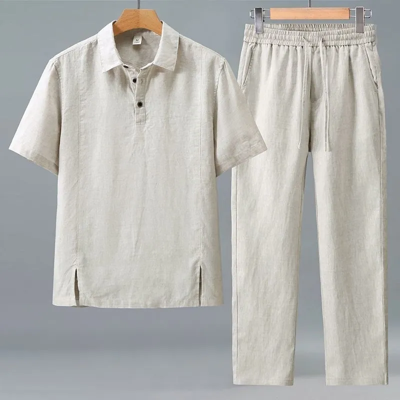 Men Plus Size Summer Linen Two – Short Linen Drawstring recenzja i cena