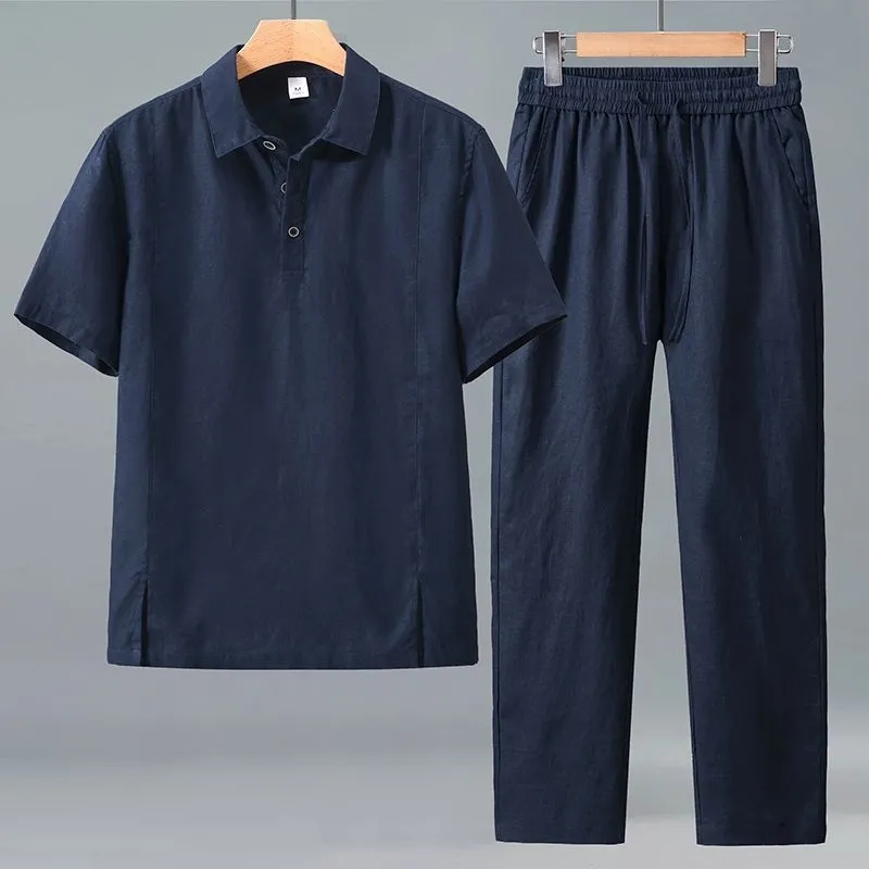 Men Plus Size Summer Linen Two – Short Linen Drawstring recenzja i cena