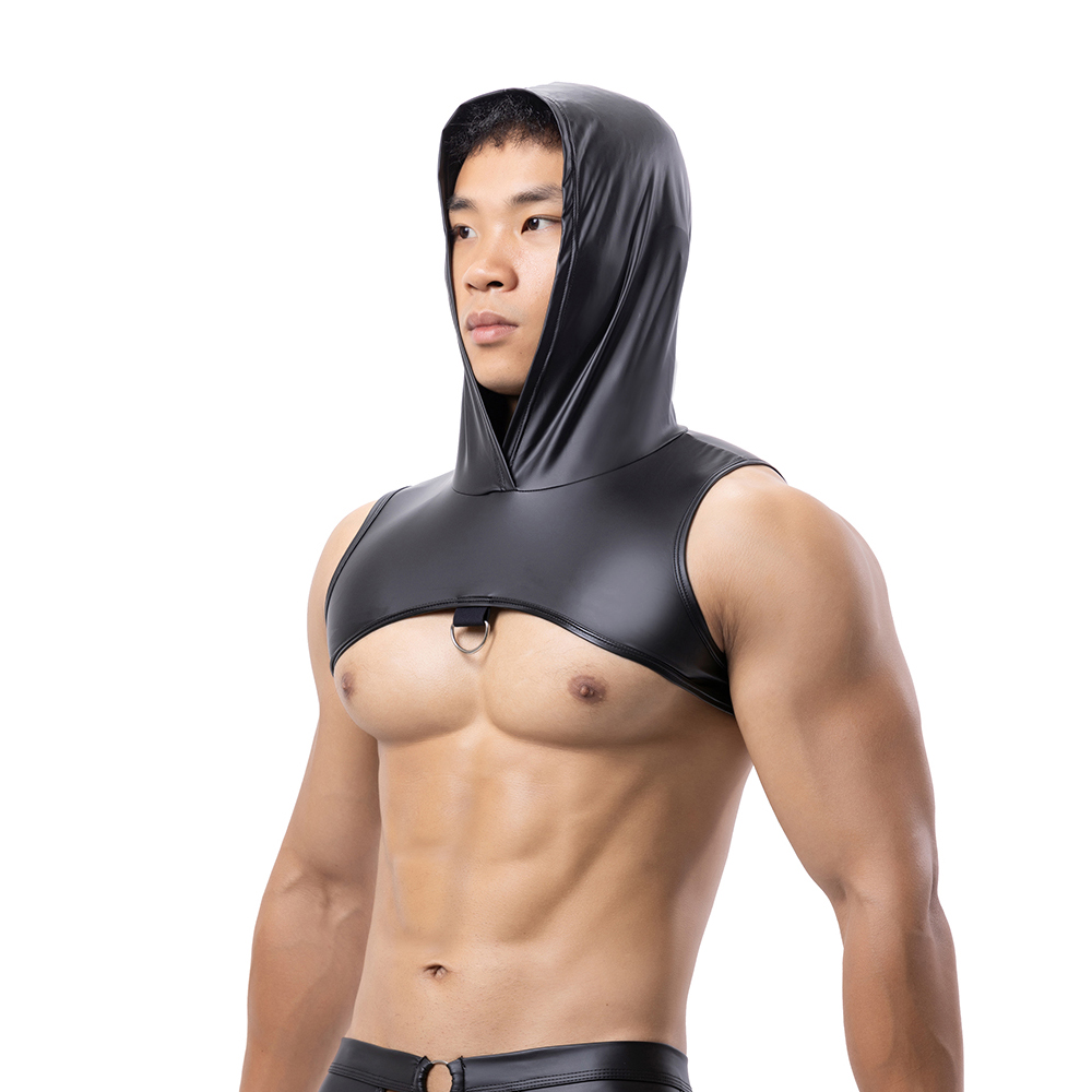 Men Faux Leather Hooded Fitnes – Tank Top Muscle recenzja i cena