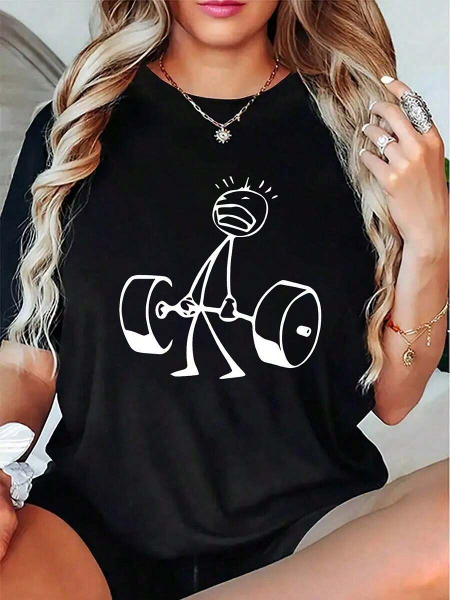 Oversized Funny Workout Graphi – Tee Graphic Print recenzja i cena