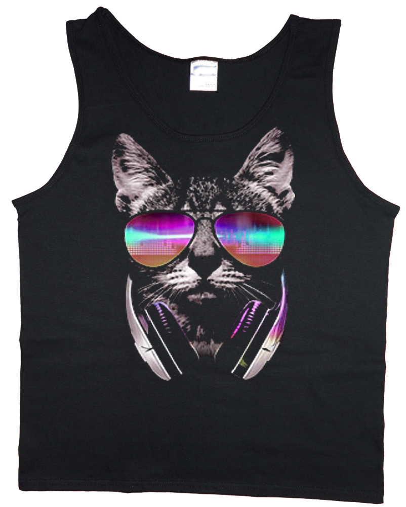 Funny DJ cat design sleeveless – Tank Top Muscle recenzja i cena