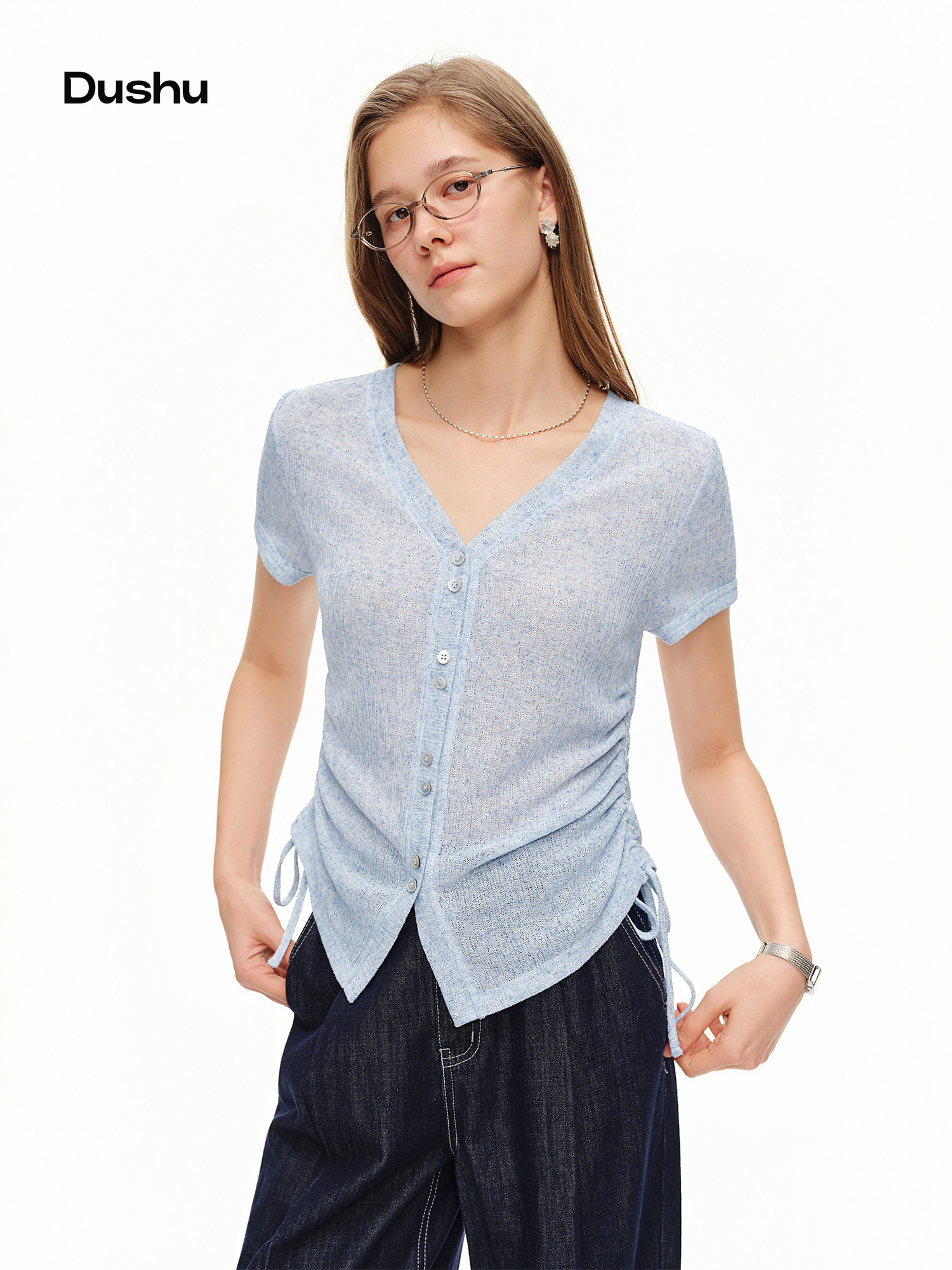 DUSHU Lightweight V-neck Linen – Short Linen Drawstring recenzja i cena