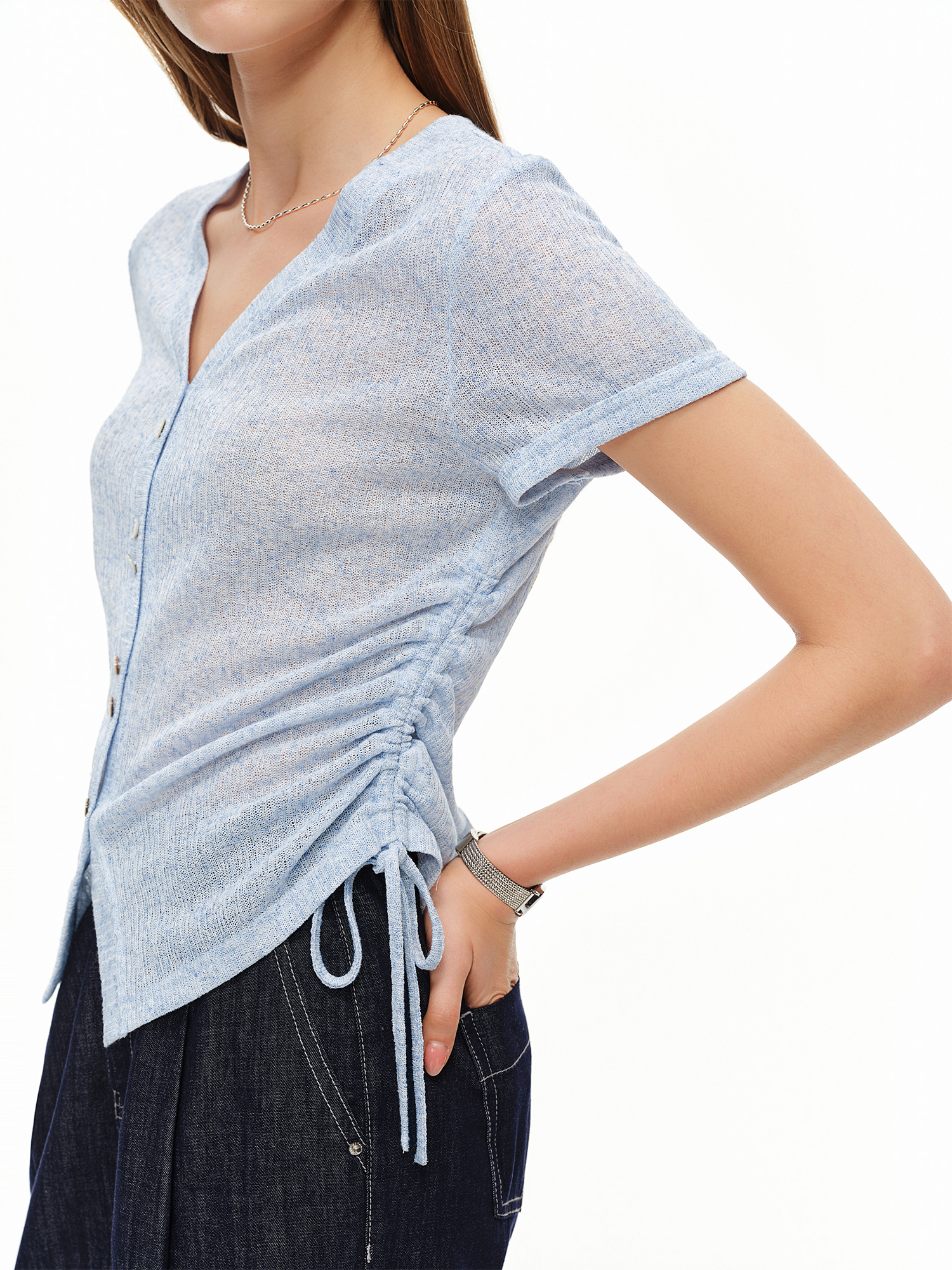 DUSHU Lightweight V-neck Linen – Short Linen Drawstring recenzja i cena