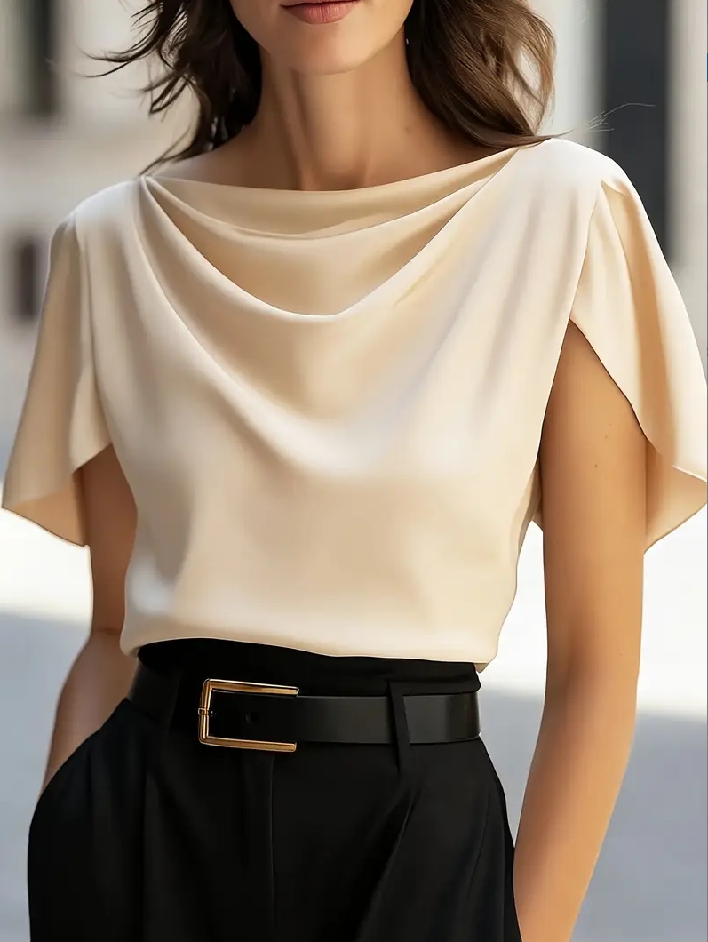 Elegant Draped Collar Butterfl – Shirt Camp Collar recenzja i cena