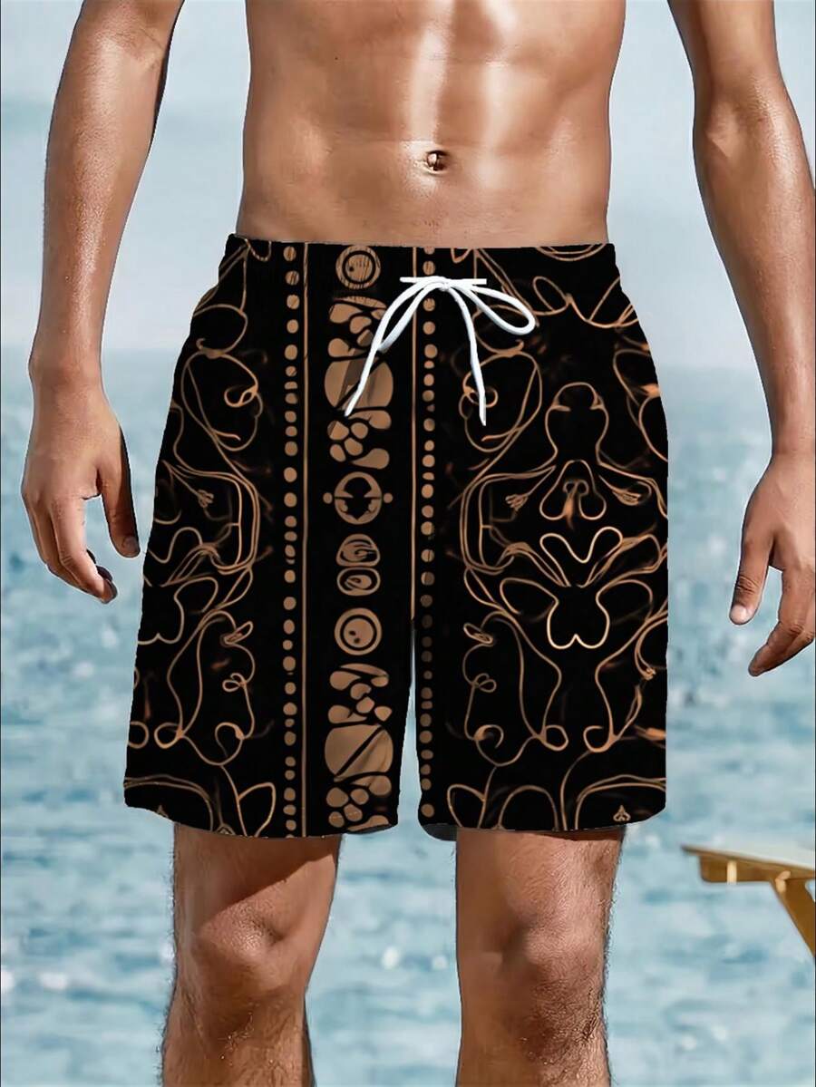 Mens Abstract Geometric Print  – Swim Trunk Quick Dry recenzja i cena