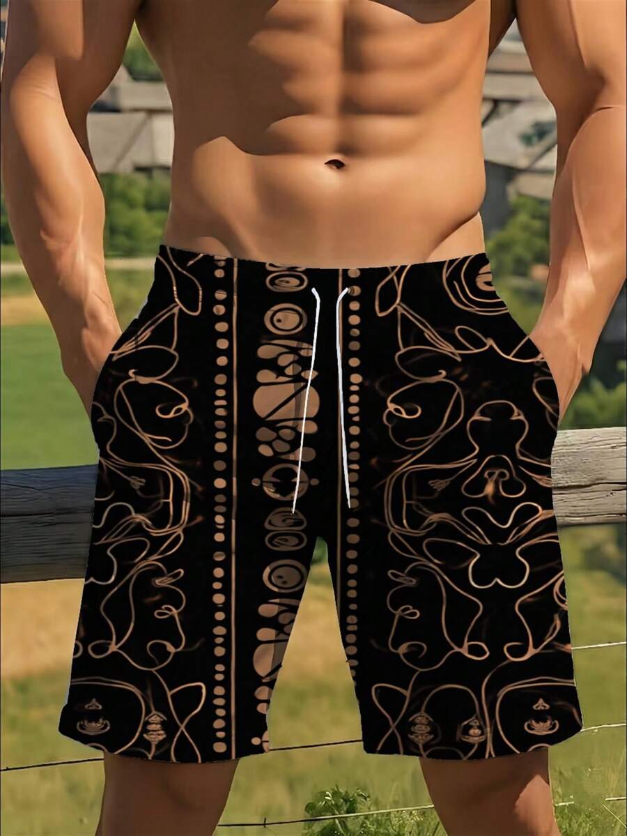 Mens Abstract Geometric Print  – Swim Trunk Quick Dry recenzja i cena