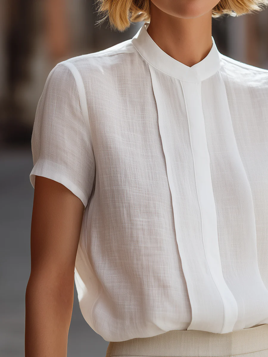 Women's Short Sleeve Pleated F – Shirt Camp Collar recenzja i cena
